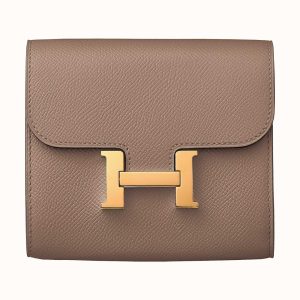 Hermès Constance Compact Wallet Étoupe Gold Hardware