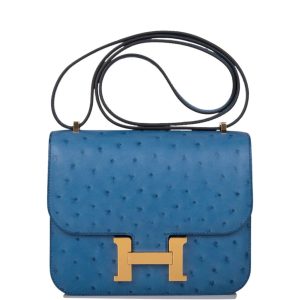 Hermès Constance Mini 18 Mykonos Ostrich Gold Hardware