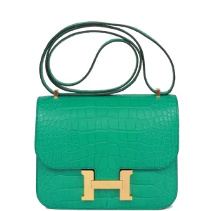 Hermès Constance 18 Vert Jade Matte Alligator Gold Hardware
