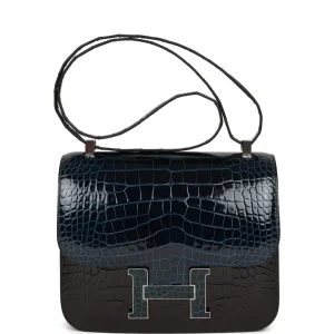 Hermès Constance 24 Tri-Color Black, Bleu Baltique and Vert Rousseau Shiny Alligator Palladium Hardware