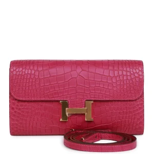Hermès Constance Wallet To Go Rose Scheherazade Matte Alligator Gold Hardware