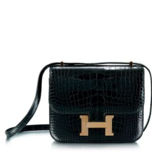 Hermès Constance 18 Black Shiny Alligator Rose Gold Hardware