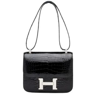 Hermès Constance  18 Black 89 Porosus Crocodile Shiny U