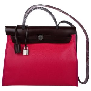 Hermès Herbag  31 Rose Shocking 5R, Rouge Sellier 0G Toile, Vache Hunter 2024 W