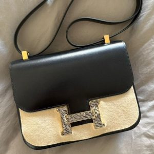 Hermès Constance  24 Black 89, Noir naturel Lizard, Tadelakt 2022 U