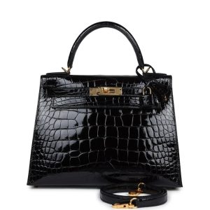 Hermès Kelly Sellier 28 Black 89 Niloticus Crocodile Shiny N/A N/A